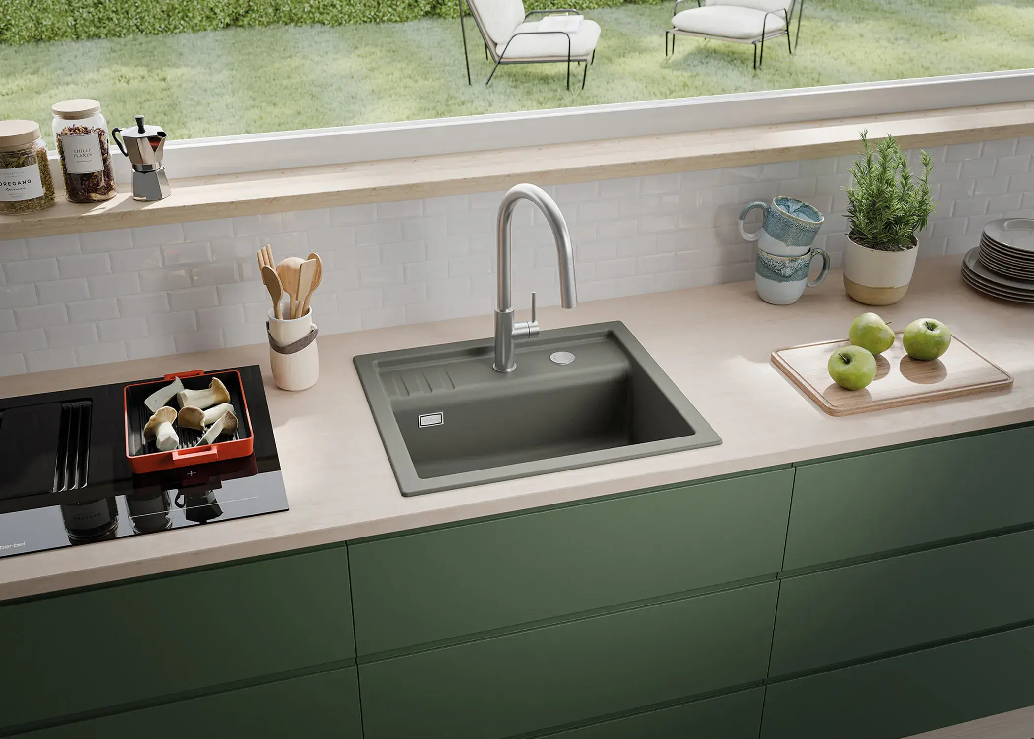 NABER-CONTURA® Spüle mattgrüne grifflose Küche